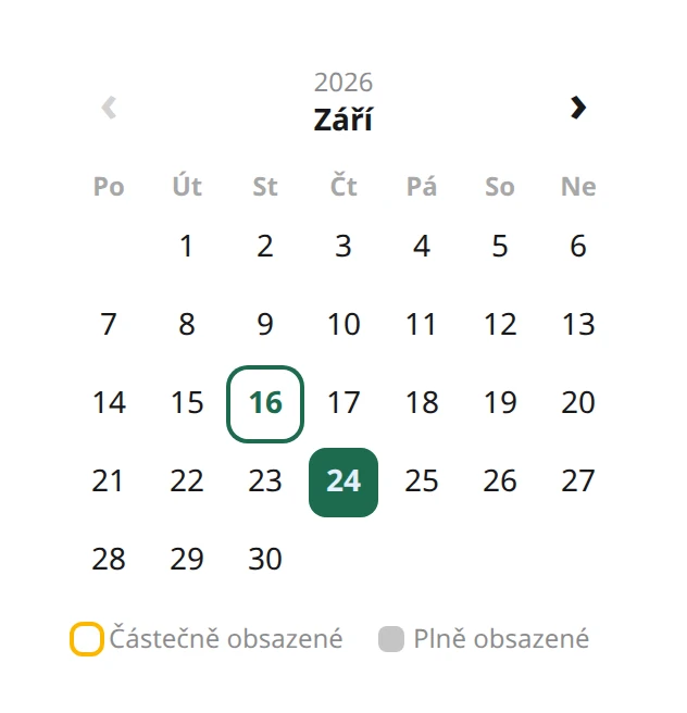 Výběr data rezervace v kalendáři sportoviště